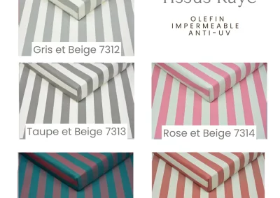 coloris coussin sur mesure tissus rayé taupe, gris, rose, vert, rouge