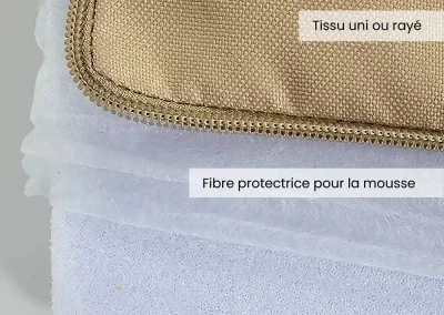 finition coussin sur mesure : tissus + fibre protectrice + mousse 30kg