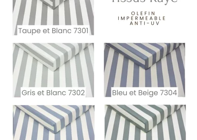 coloris coussin sur mesure tissus rayé taupe, gris, bleu, vert