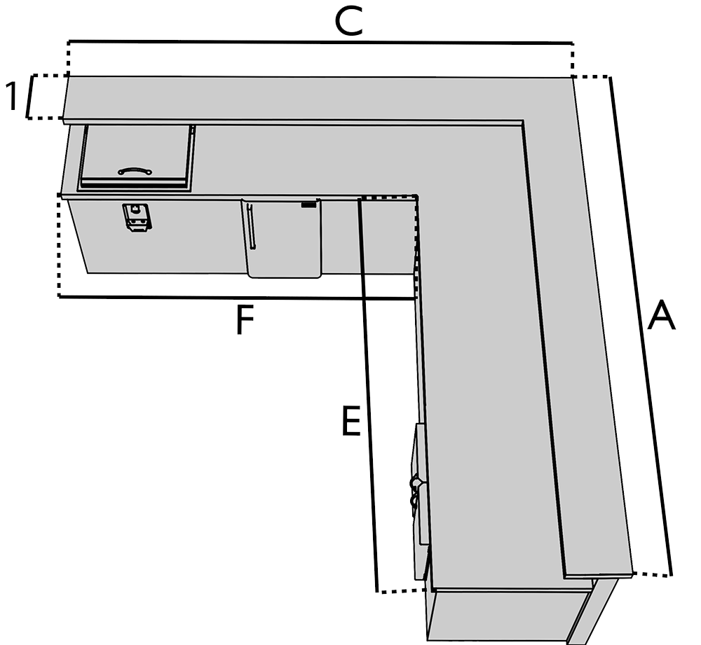 Prise de mesure cuisne d'angle avec bar