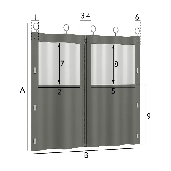 Rideaux en bâche avec anneaux, zip et double fenêtre