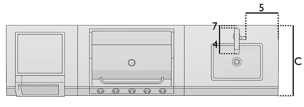 Housse cuisne robinet vue de haut Bâches pour cuisines d'extérieur