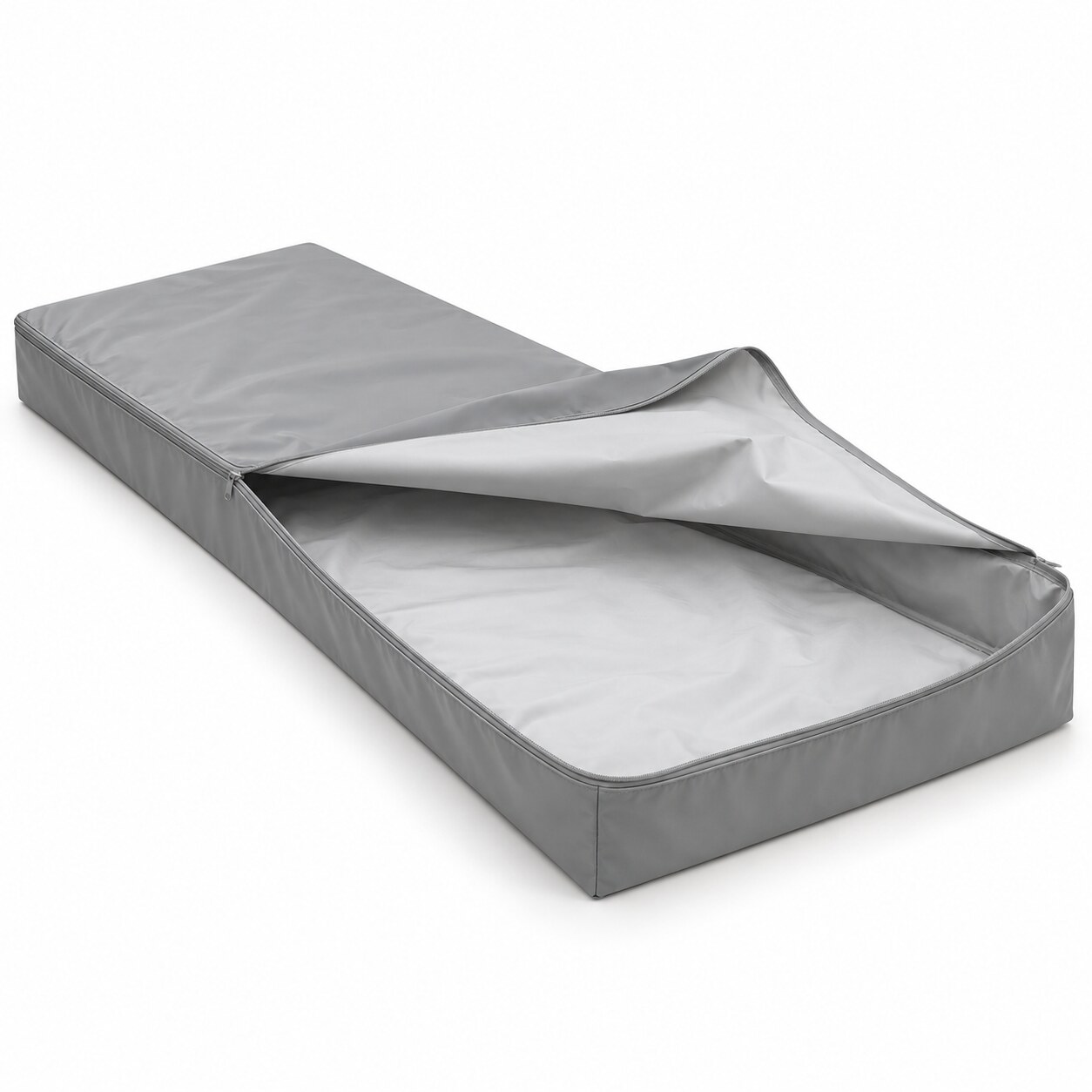 Housse intégrale de matelas ouverte en PU gris, sans mousse — visuel de présentation