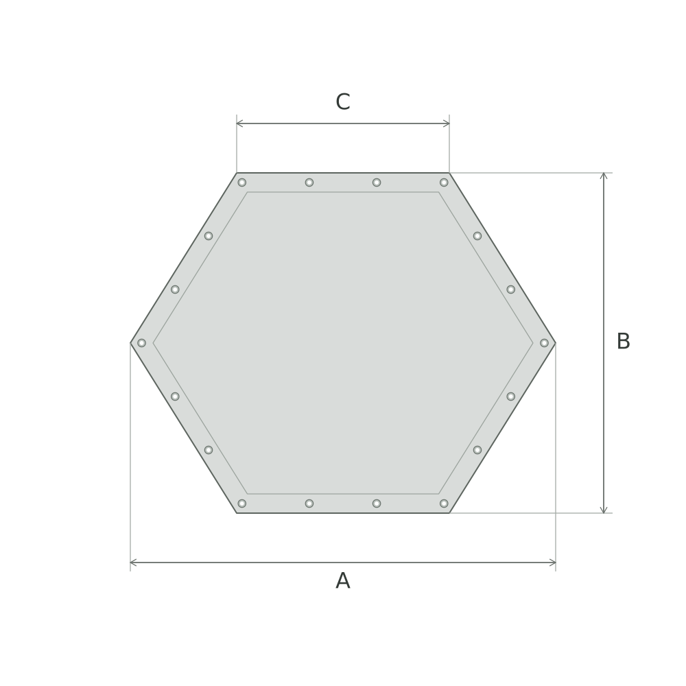 Schéma coté de la bâche hexagone symétrique