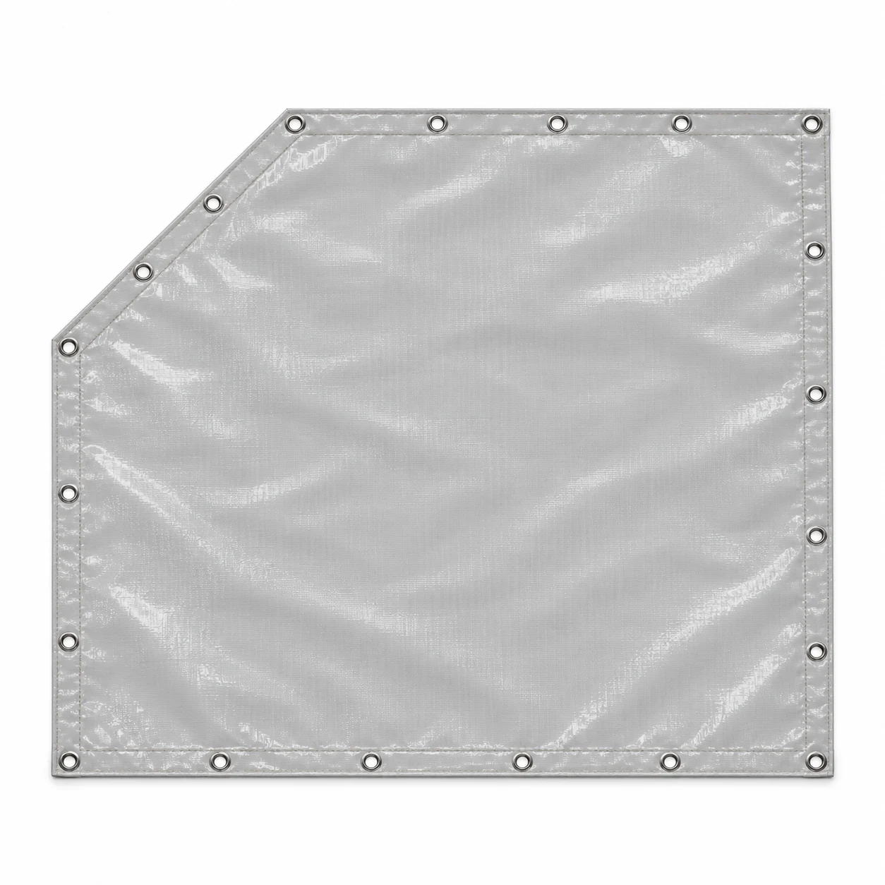Bâche PVC rectangulaire à coin coupé gauche grise