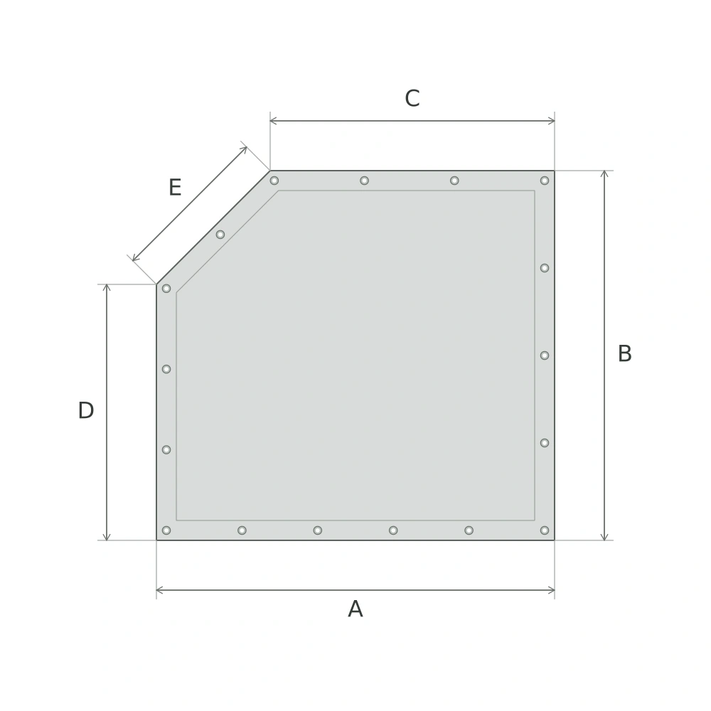 Schéma coté de la bâche rectangulaire à coin coupé gauche